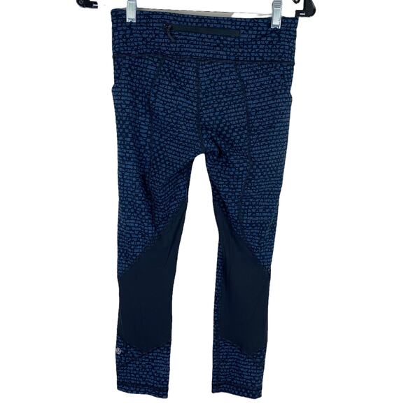 Lululemon Shatter Weave Mesh Pace Rival Crop Leggings Size 4 EUC Blue Black - Picture 5 of 10